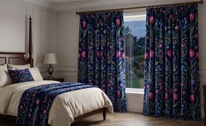 Luxury Pink And Blue Floral Velvet Blackout Curtain Each Panel Art Nouveau Inspired <b>Window</b> Drapes Soft Fabric Wholesale - Product Image 4