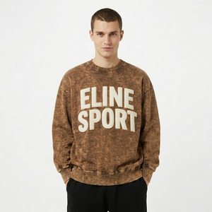 Retro Gym Style Crewneck Sweatshirt Embossed Text Pullover For Men Casual Streetwear Drop Shoulder Sweater Vintage Wash Top - Product Image 1