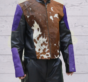 Custom Cowhide Leather <b>Jacket</b> Mens Patchwork Fur Real Leather Biker Coat Luxury Multi Color Outerwear Wholesale Clothing Factory - Product Image 4