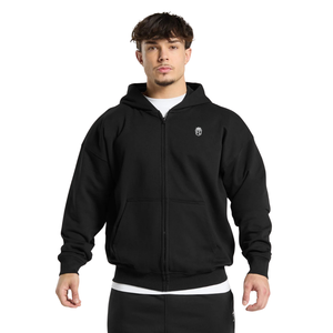 Sweat-shirt à capuche zippé noir surdimensionné pour homme, en molleton épais, coupe décontractée, style streetwear. - Product Image 1