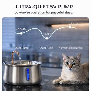 Fuente de Agua para Mascotas de Acero Inoxidable de 4L, Grifo en Forma de Lágrima, Ventana Visible para Ver el Agua, Bomba Ultrasilenciosa, para Gatos Pequeños, Venta al Por Mayor - Product Image 4