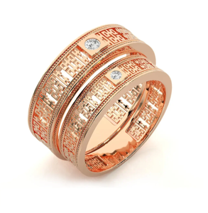 925 Sterling Silver Rose Gold Plated Romantic Christian Ornate <b>Couple</b> <b>Rings</b> with Cubic Zirconia - Product Image 3