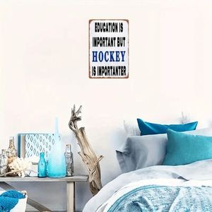 CIFbuy Targa Decorativa Vintage in Metallo da Parete - L'Istruzione è Importante, il Hockey è Ancora Più Importante - Decorazione per Bar Sportivi, Club, Caffè - Servizio di Consegna - Product Image 2