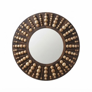 Round Wall <b>Mirror</b> Wooden Bead Frame Decorative <b>Hanging</b> <b>Mirror</b> for Bathroom Dressing Makeup Home Decor - Product Image 5