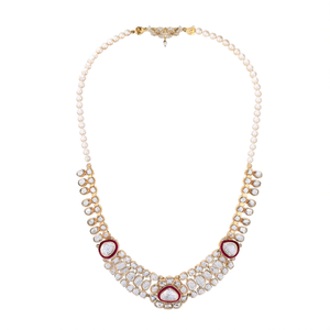 Tarana Designer Moissanite Necklace <b>Set</b>-18K Gold & Rhodium Plated <b>Pearl</b> Accents Wedding <b>Jewelry</b> - Product Image 3