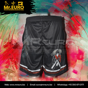 Shorts de basketball personnalisés pour hommes, sublimation, noir et rouge, imprimé, respirant, séchage rapide, polyester, taille élastique, shorts sportifs - Product Image 5