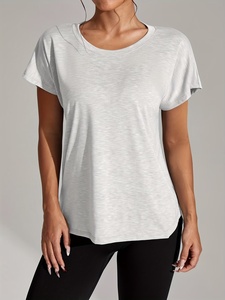 Camiseta de Algodón Blanca Personalizada para Mujer, Manga Corta, Cuello Redondo, Corte Holgado, Informal, Verano, Transpirable, Tejido de Punto, Color Sólido - Product Image 2
