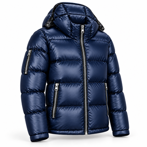Quilted Shiny <b>Puffer</b> Jacket <b>Mens</b> Winter <b>Coat</b> <b>Long</b> Front Logo High Collar Zip Pockets Warm Outerwear Outdoor Casual Cold Weather - Product Image 2