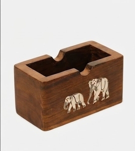 Acacia Wood Storage Box Rectangle Shape <b>Elephant</b> Engraving Eco-Friendly Table Top Organizer Small Capacity Opened Cover - Product Image 4
