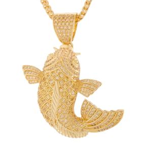 สร้อยคอปลาชุบเงินสีทองจี้ฮิปฮอปเย็นสำหรับผู้ชายเครื่องประดับทรงกลมสุดหรู - Product Image 1