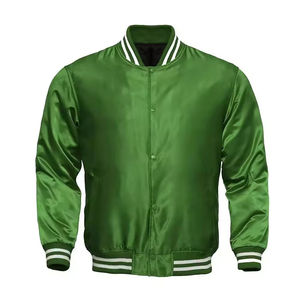 Satin Varsity <b>Jacket</b> With Button Closure Regular Fit Casual Style Autumn Wear Solid Color Front Logo Design - Product Image 3