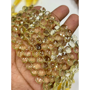 Cuentas facetadas de cuarzo limón natural AAA en forma de corazón, tamaño 6-7 mm aprox. Cadena de 8 Pulgadas - Product Image 1