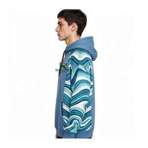 NEXTEX Sweat à capuche unisexe motif vague Seigaiha, bleu ardoise et vert sarcelle, en molleton de coton doux et chaud, avec motif graphique - Product Image 3