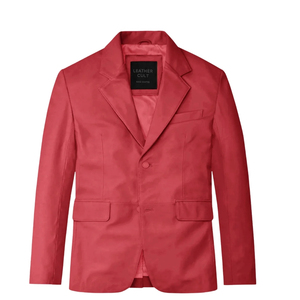 Chaqueta Blazer de Cuero Genuino Rojo para Hombre, Estilo Casual Elegante, Cierre de un Solo Botón - Product Image 3