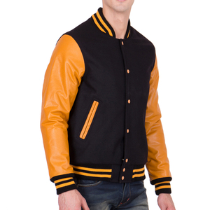 <b>Mens</b> Black and Yellow Varsity <b>Jacket</b> Yellow Leather Sleeves Letterman Bomber <b>Jacket</b> Casual Baseball Style Winter <b>Warm</b> Outerwear - Product Image 3