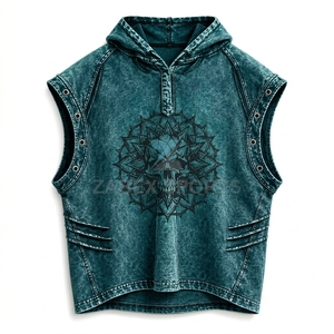 Gilet sans manches en denim de coton premium, style vintage, pour homme, broderie frontale, streetwear urbain, décontracté, pour le quotidien, collection automne - Product Image 1