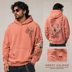 TRENDY <b>Mens</b> Distressed Embroidered Hoodie Oversized Vintage <b>Pullover</b> Sweatshirt for Trendy Streetwear and Outdoor Looks - Product Image 4