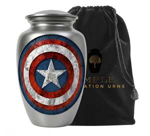 Urna Funeraria de Aluminio de 10 Pulgadas, Diseño Escudo Patriótico Americano/Europeo, Ecológica, Personalizable, Capacidad de 220 Pulgadas Cúbicas, para Adultos - Product Image 1