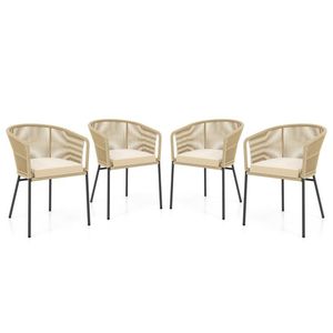 Set di 4 sedie da giardino in vimini per esterni con schienale curvo, cuscini impermeabili, mobili da giardino pieghevoli - Product Image 3
