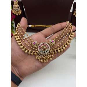 Indian Ethnic Myra Chorski Gold Plated Bridal Choker Necklace & Earring Set - Product Image 2
