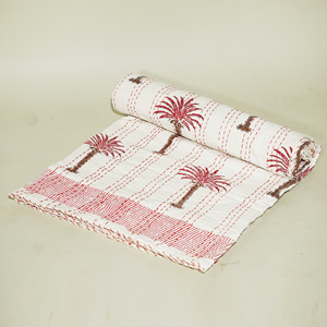 Indian Handmade Kantha Quilt Cotton <b>Bedspread</b> Printed Floral Bedding Throw Washable Home Use - Product Image 3