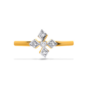 Bague géométrique florale en or jaune 18 carats avec diamant rond brillant de 0,10 carat, bijou de créateur - Product Image 2