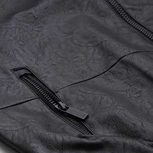Chaqueta con Capucha de Cuero Sintético Negro para Hombre, Cierre de Cremallera, Corte Regular, Color Sólido, Estilo Motero, para Otoño - Product Image 6