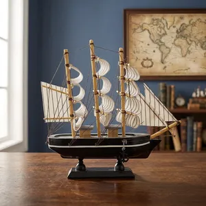 Modèle de bateau à voile en bois vintage, objet décoratif nautique pour la maison, le bureau, le salon, la décoration de table - Product Image 6