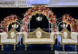 Espectacular Juego de Sofás Plateados para Escenario de Boda, Elegante Juego de Sofás Plateados Tallados para Recepción de Boda, Sofá Loveseat Exclusivo, EE. UU. - Product Image 6