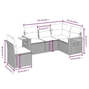 Juego de sofás de patio de ratán sintético negro de 5 piezas con cojines, elegantes muebles de exterior - Product Image 3