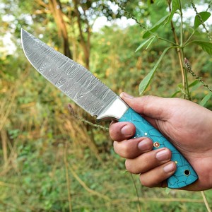 Hand Forged Damascus Steel Skinner <b>Knife</b> Turquoise <b>Handle</b> Full Tang Fixed Blade <b>Knife</b> with Scout Leather Sheath Custom OEM - Product Image 3