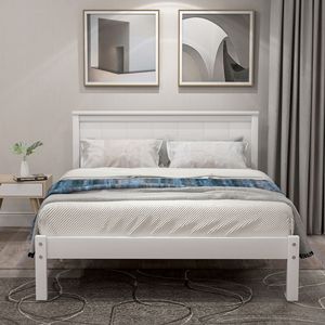 Letto a piattaforma matrimoniale bianco in legno con testiera e doghe in legno, non richiede rete a molle (Vecchio SKU WF191418AAK) - Product Image 2