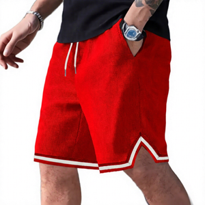 Shorts pour homme en tissu mesh respirant, couleur noire unie, avec cordon de serrage blanc à la taille, vêtements de sport décontractés - Product Image 4