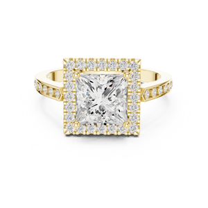 Bague de fiançailles, de mariage et d'anniversaire Aries Jewel Classic en or massif 14 carats avec halo de diamants, certifiée IGI, 2 carats, E VS1, diamant de laboratoire taille princesse - Product Image 1