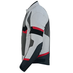 Blouson Moto Respirant pour Homme, Gris Blanc Rouge, Blocs de Couleurs, Col Montant, Fermeture Éclair, Extérieur Polyester Nylon - Product Image 3