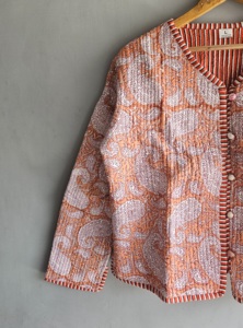 <b>Quilted</b> Jacket Women's V-Neck Three Quarter Sleeve Paisley Print Cotton Autumn Outerwear Regular Fit <b>Single</b> Button Closure gift - Product Image 4