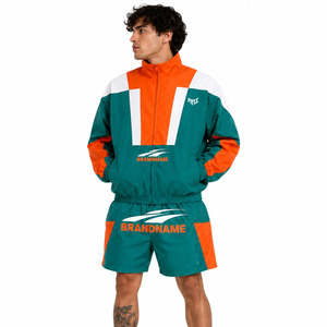 Trendy Custom Men's Nylon Shorts Tracksuit Windbreaker Jackets & Embroidered Logo Print OEM Private <b>Label</b> Nylon Summer Hoodies - Product Image 4