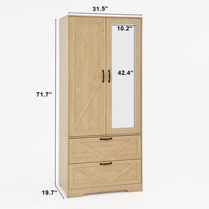 Armadio in Legno a 2 Ante per Camera da Letto con Asta Appendiabiti Interna e 2 Cassetti per Organizzazione e Stoccaggio - Product Image 6