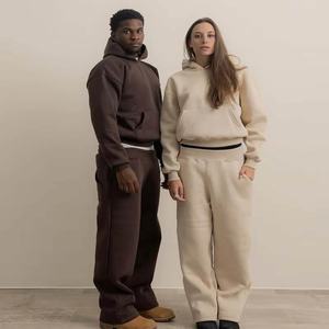 Unisex Custom Logo French Terry Tracksuit <b>Set</b> 100% Cotton Hoodie and <b>Sweatpants</b> <b>Set</b> for Women Men Plain Boxy Sweatsuit Custom - Product Image 3