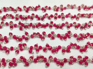 Brass Ruby 3mm Rondelle Faceted Dangling Beaded <b>Wire</b> Wrapped Cluster Chains for Jewellery Making Sold Per Foot - Product Image 4