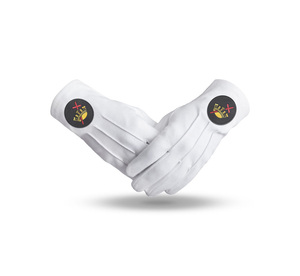 ถุงมือพิธีกรรมอัศวินเทมพลาร์ OEM ผ้าฝ้ายแท้ ป้ายสีดำ โลโก้สั่งทำ - Product Image 1