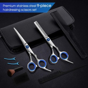 Ciseaux professionnels à effiler les cheveux en acier inoxydable, lame 440C, pointe affûtée, pour droitiers, manche long, usage salon, couleur bleue - Product Image 5