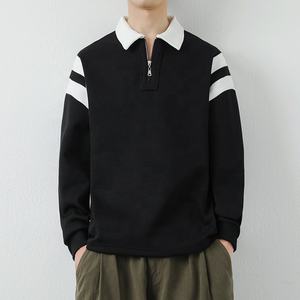 Haute qualité 65% coton 35% Polyester à manches longues couleur bloquant Golf Polo Smart décontracté contraste col sweat pour hommes - Product Image 6