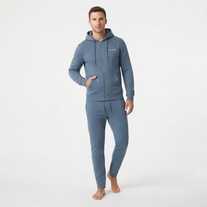 Conjunto Deportivo Hawk Eye para Hombre, Sudadera con Capucha y Cierre de Cremallera en Azul Pizarra, Pantalones Deportivos, Transpirable, de Secado Rápido, Algodón Grueso, Corte Regular - Product Image 2