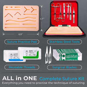 Kit d'entraînement complet à la suture pour l'éducation chirurgicale et la formation aux compétences de suture, avec peau d'entraînement en silicone et acier inoxydable - Product Image 2