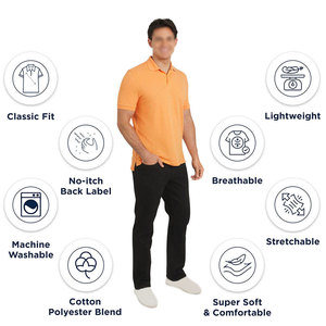 Minimalist <b>Peach</b> Orange Cotton Polo Shirt | Classic Front Back View Solid Pique <b>Top</b> - Product Image 2