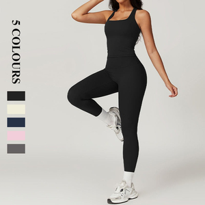 Conjunto Deportivo Personalizado para Mujer, Talla Grande, Top Corto sin Costuras con Cuello Cuadrado, Leggings, 2 Piezas, para Gimnasio, Yoga y Fitness - Product Image 3