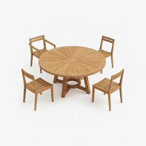 Conjunto de mesa y sillas de comedor de madera de teca moderna para jardín y patio - Product Image 1