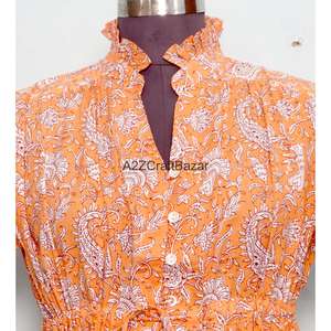 Vestido Mini de Algodón 100% Puro para Mujer, Estampado Floral Hecho a Mano en India, Lavable, Ecológico, Transpirable, Cintura Alta, Estilo Boho, para Oficina - Product Image 4