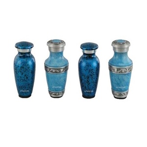 Blue Silver-Plated Aluminum Modern Keepsake Urn Mini Cremation Vessel Custom Design <b>Memorial</b> Ashes for Adult - Product Image 1